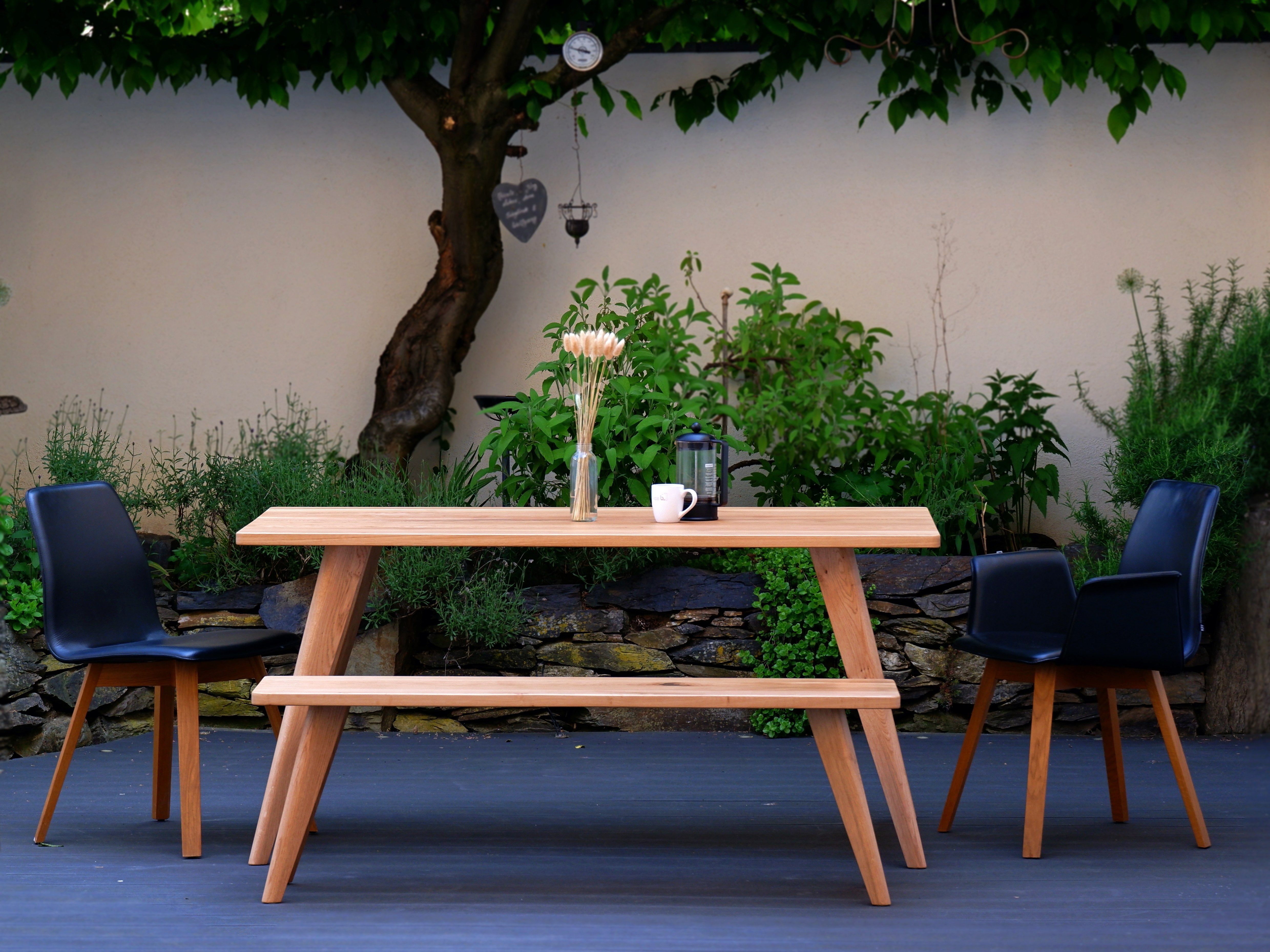 Esstisch und Sitzbank Set aus massiver Eiche