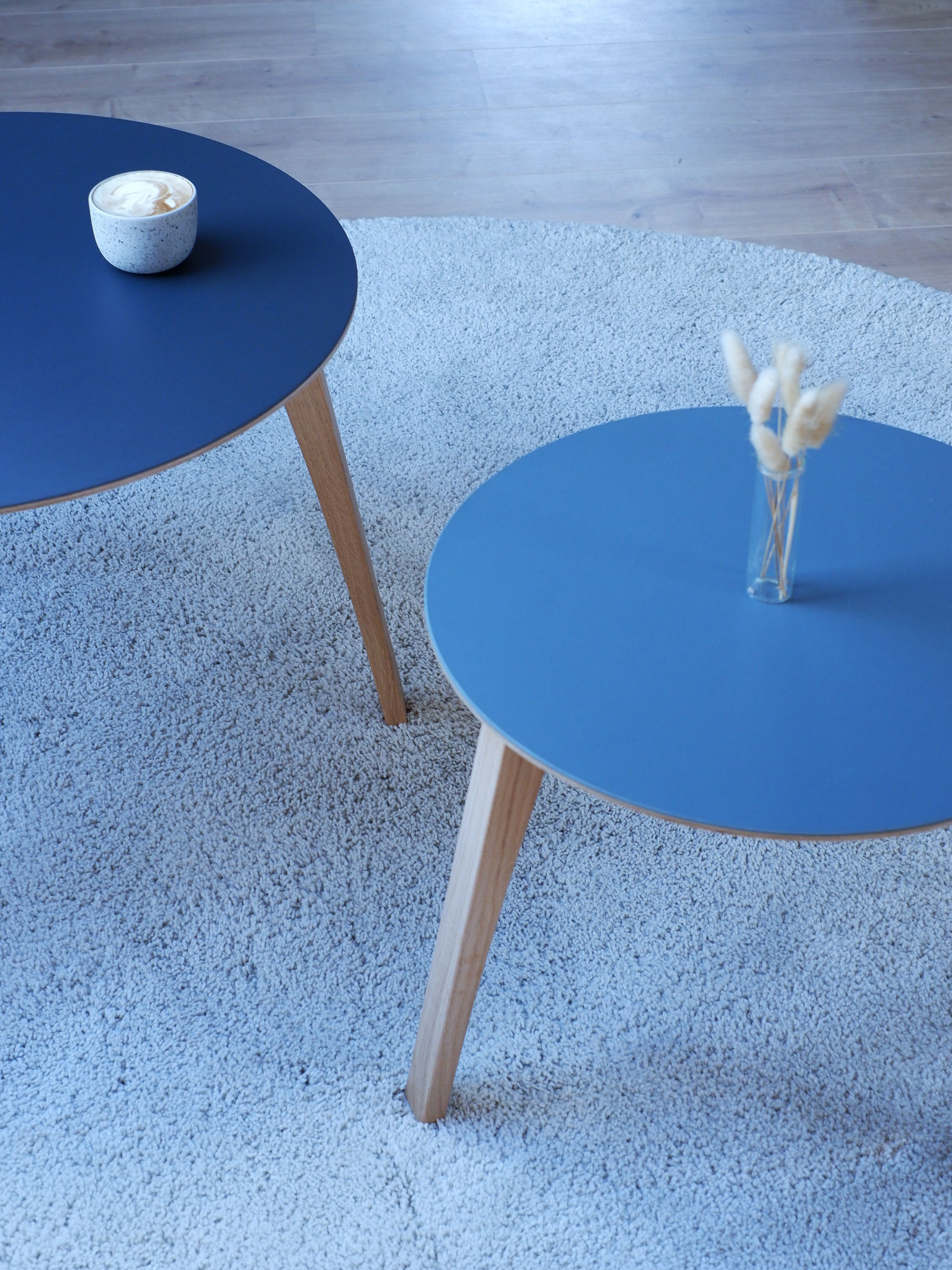 Beistelltisch 60&45cm ⌀ aus Eiche mit Linoleum Platte