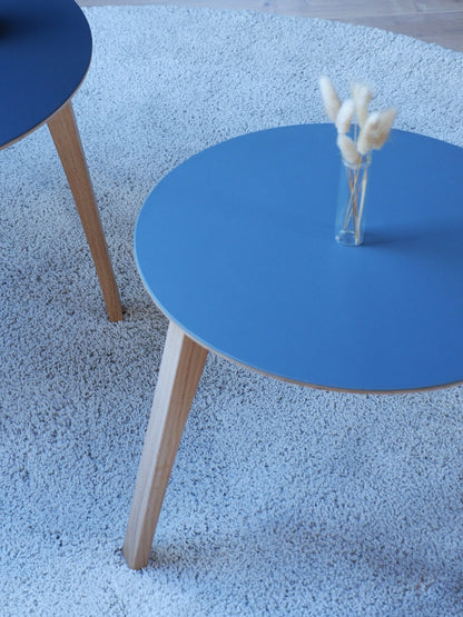 Beistelltisch 60&45cm ⌀ aus Eiche mit Linoleum Platte