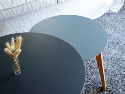 Beistelltisch 60&45cm ⌀ aus Eiche mit Linoleum Platte