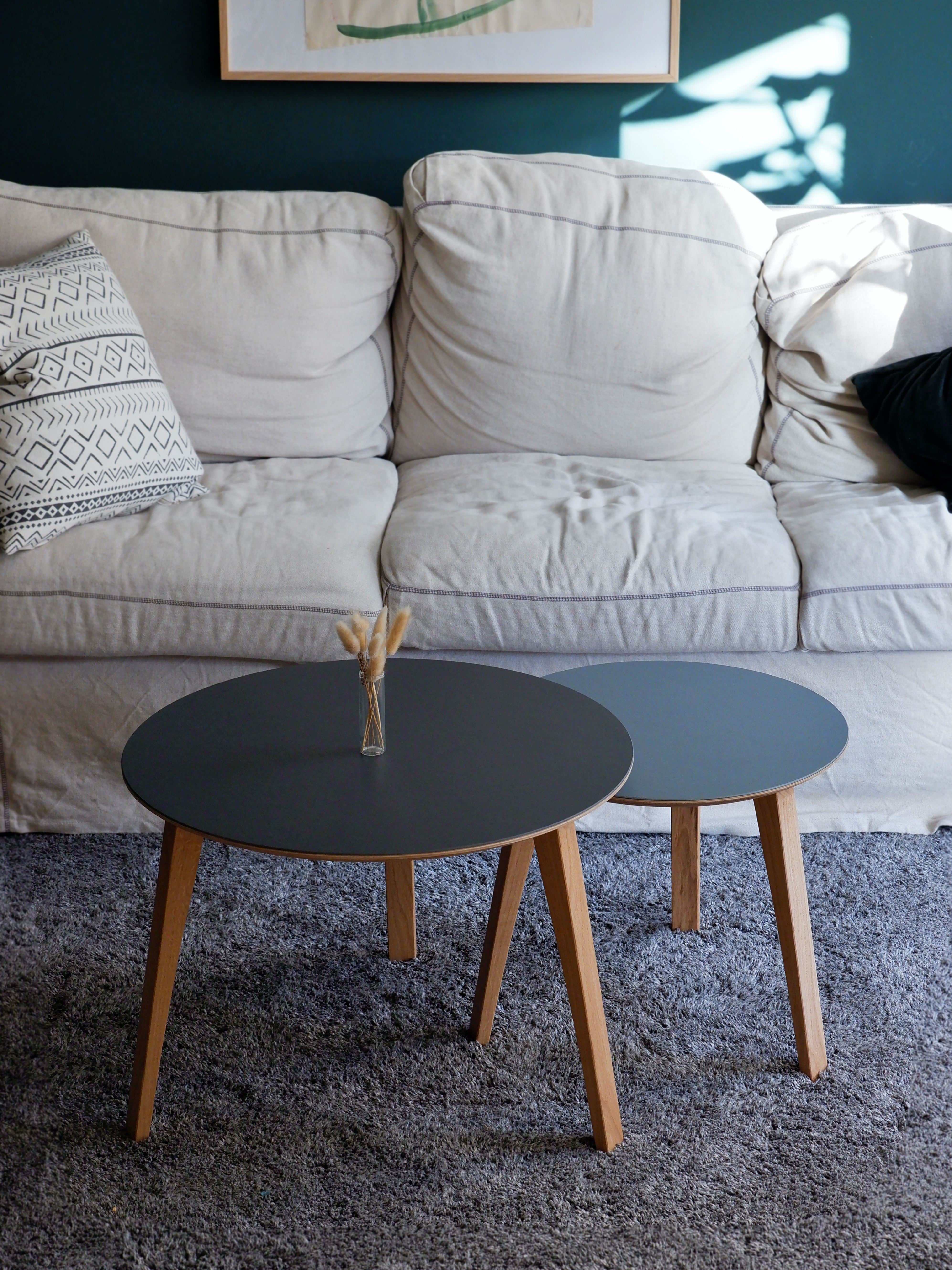 Beistelltisch 60&45cm ⌀ aus Eiche mit Linoleum Platte